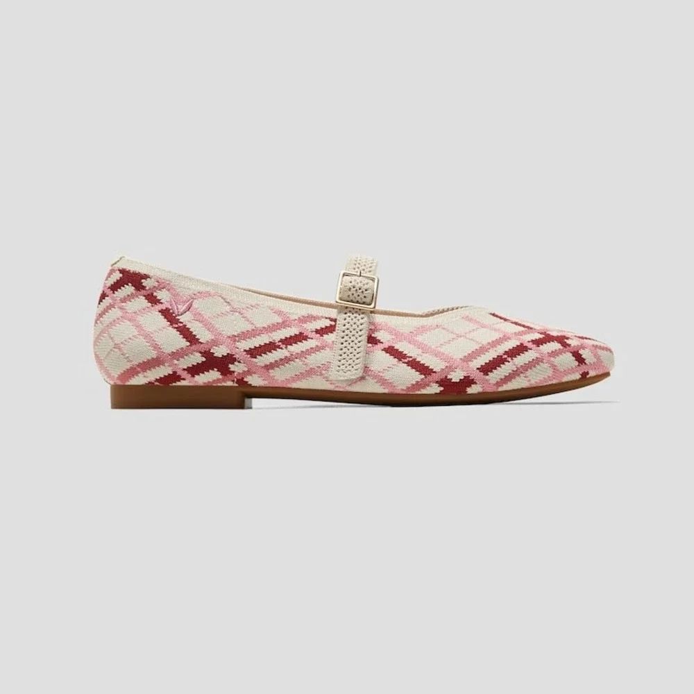VIVAIA Square Toe Knit  Flats Pink Plaid Buckle Strap Shoes size‎ EU/41 US/9.5
